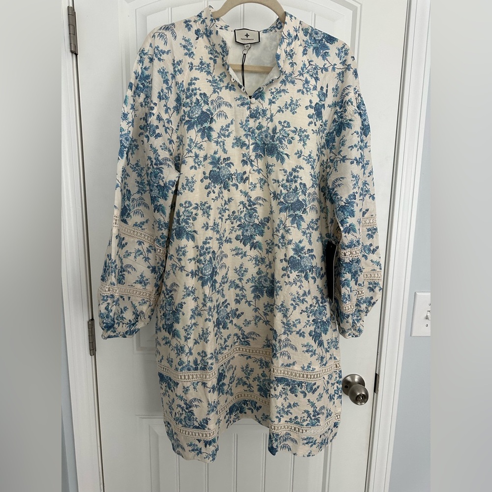 Tuckernuck Forget Me Not Floral Cotton Linen Mini Maryse Caftan